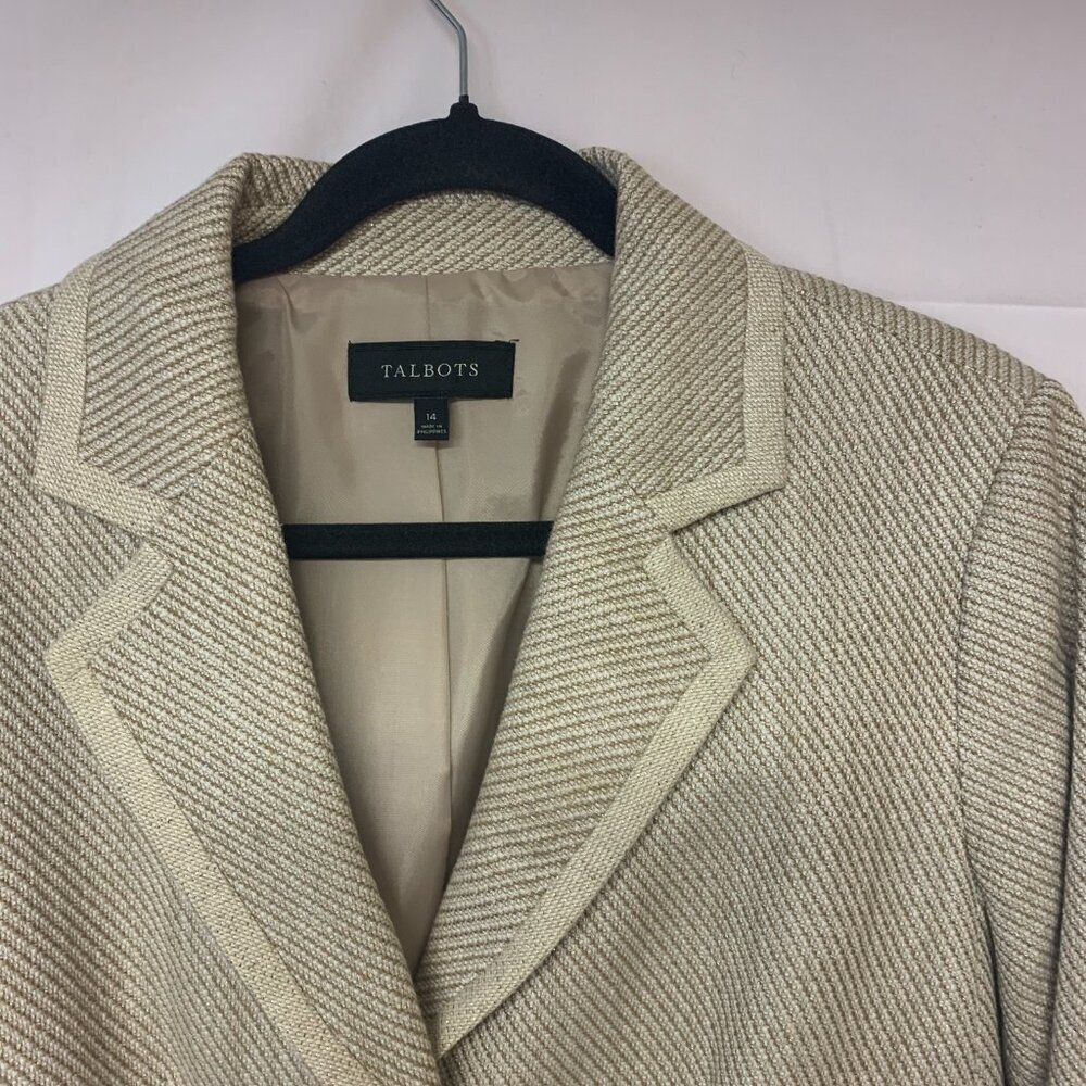 Talbots Blazer Classic Timeless Metallic Academica Office Neutral Womens SZ 14 - Picture 3 of 10